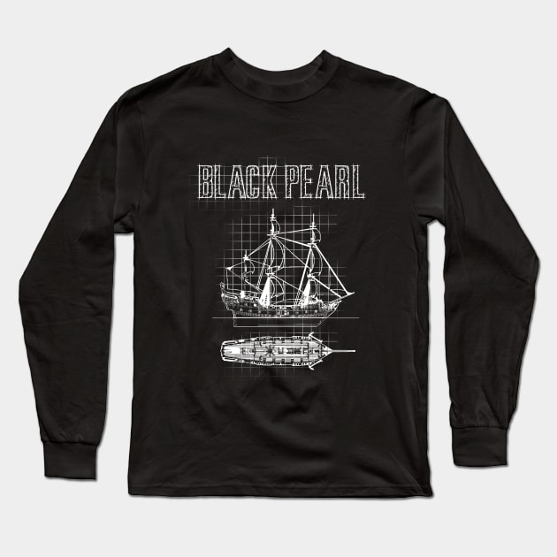 Black Pearl Blueprint Long Sleeve T-Shirt by Clathrus